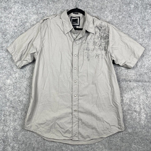 BKE Shirt Men's Size Large Gray Pearl Snap Short Sleeve Western Slim Fit Graphic - Picture 1 of 7